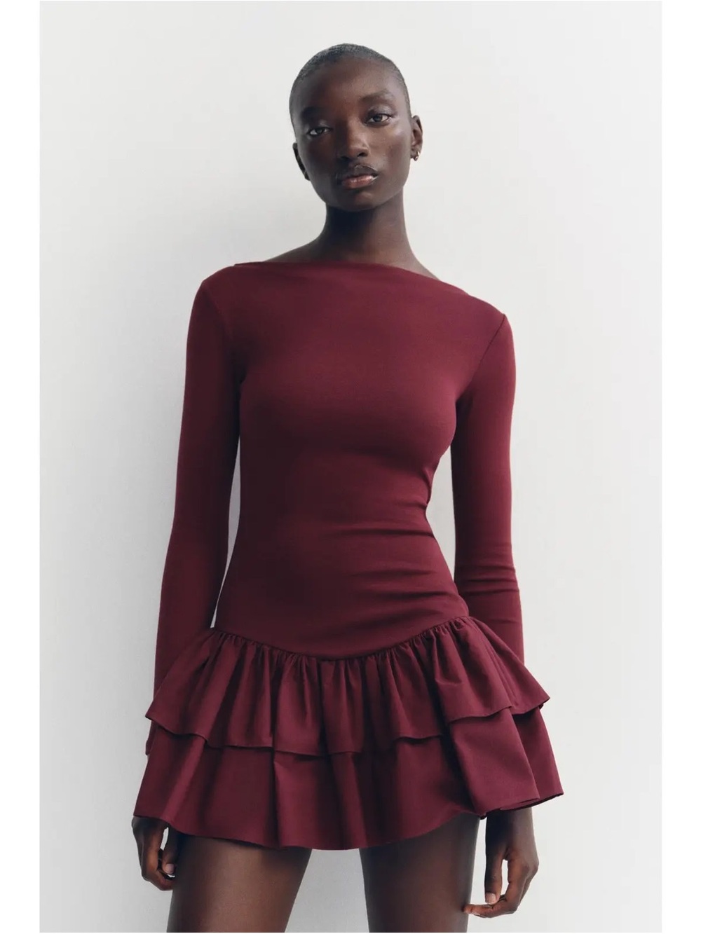 Zara Burgundy Short Ruffled Mini Dress